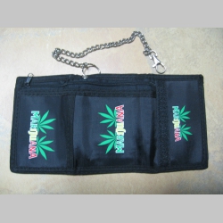 Marijuana, hrubá pevná textilná peňaženka s retiazkou a karabínkou