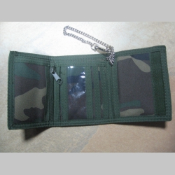 Maskáčová hrubá pevná textilná peňaženka s retiazkou a karabínkou, pohľad dovnútra