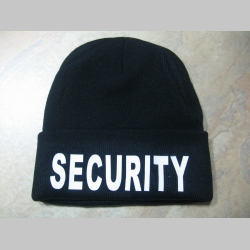 Security, čierna zimná čiapka s tlačeným nápisom 100%akryl   univerzálna veľkosť