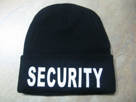 Security, čierna zimná čiapka s tlačeným nápisom 100%akryl   univerzálna veľkosť