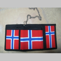Norway, nórska vlajka, hrubá pevná textilná peňaženka s retiazkou a karabínkou