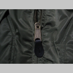 olivová zimná letecká bunda BOMBER s límcom, typ CWU, na hrudi suchý zips pre logo výložku, bunda z pevného materiálu s masívnym zipsom, čiastočne vodeodolná