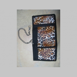 Leopard, hrubá pevná textilná peňaženka s retiazkou a karabínkou