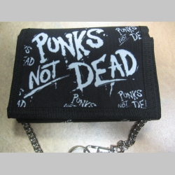 Punks not Dead  hrubá pevná textilná peňaženka s retiazkou a karabínkou