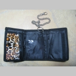 Leopard, hrubá pevná textilná peňaženka s retiazkou a karabínkou
