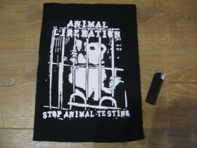 Animal Liberation - Stop animal Testing  chrbtová nášivka veľkosť cca. A4 (po krajoch neobšívaná)