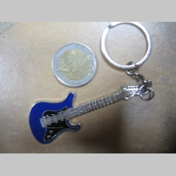 Gitara modrá, chrómovaná kovová kľúčenka