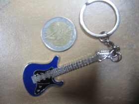 Gitara modrá, chrómovaná kovová kľúčenka