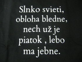 Slnko svieti, obloha bledne, nech už je piatok, lebo ma jebne...pánske tričko 100%bavlna Fruit of The Loom