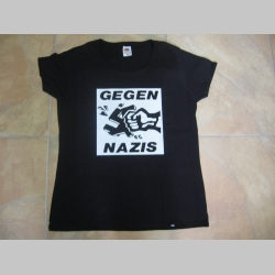 Gegen nazis čierne dámske tričko 100%bavlna značka Fruit of The Loom