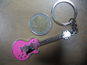 Gitara ružovobiela chrómovaná kovová kľúčenka
