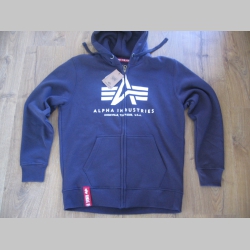 Alpha Industries, hrubá tmavomodrá mikina na zips s kapucou a tlačeným logom s klokankovým vreckom vpredu 80%bavlna 20%polyester 