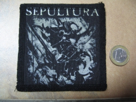 Sepultura ofsetová nášivka po krajoch obšívaná cca. 9x9cm 