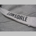 Lonsdale šedé pánske hrubé tréningové tričko s kapucou bez rukávov, vyšívané logo, materiál 60%bavlna 40%polyester