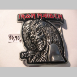 Iron Maiden  kovová vymeniteľná pracka na opasok v strieborno-červeno-čiernej farbe 