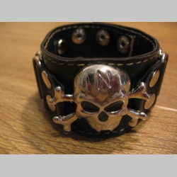 KULL - lebka - smrtka kožen&yacute; n&aacute;ramok Materi&aacute;l: 100% syntetick&aacute; koža Veľkosť: Dĺžka 21,5 cm / &scaron;&iacute;rka 3,9 cm Farba: Čierna, zap&iacute;nanie na kovov&eacute; cvoky, nastaviteľn&eacute;