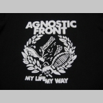 Agnostic Front hrubá čierna mikina na zips s kapucou stiahnuteľnou šnúrkami 