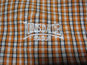 Lonsdale - dámska košeľa oranžovošedobiela 55%bavlna 45%polyester  /detail na károvanie/ 