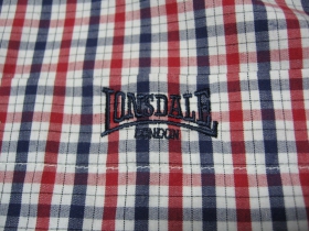 Lonsdale,pánska košeľa s krátkym rukávom, modrobieločervená 55%bavlna 45%polyester  /detail na károvanie/ 