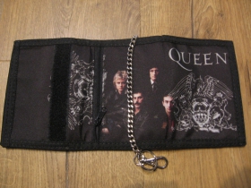 Queen hrubá pevná textilná peňaženka s retiazkou a karabínkou