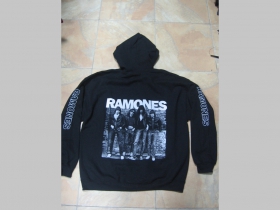 Ramones band, čierna pánska mikina na zips s kapucou 70%bavlna 30%viskóza