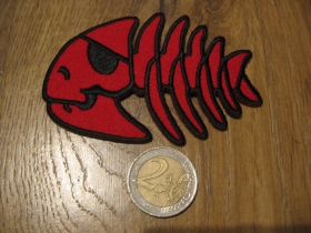 kostra ryby červená nažehľovacia vyšívaná nášivka (možnosť nažehliť alebo našiť na odev) materiál 100%bavlna