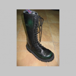 Kožené topánky Steadys 15.dierkové s prešívanou oceľovou špičkou zelenočierne 
