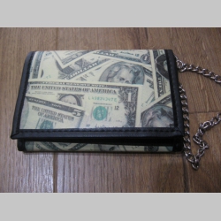 " Doláre "  peňaženka s retiazkou a karabínkou, materiál: imitácia kože, rozmery: 13x9x2cm