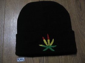 čierna zimná čiapka Rastafari - " ganja " s vyšívaným logom materiál 100%akryl univerzálna veľkosť