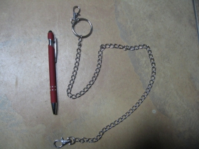 kovová reťazová kľúčenka na nohavice CLASSIC - tenká, na koncoch s krúžkom a karabínkou dĺžka cca. 63 cm farba strieborná