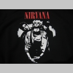 Nirvana čierna mikina s kapucou stiahnutelnou šnúrkami a klokankovým vreckom vpredu 
