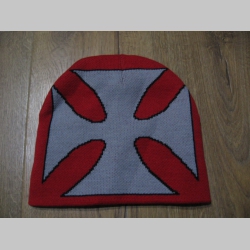 Templársky kríž červená čiapka so šedým krížom zimná čiapka materiál 80%akryl 20%spandex univerzálna veľkosť