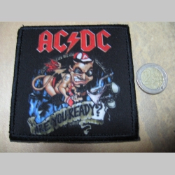 AC/DC  ofsetová nášivka po krajoch obšívaná cca. 9x9cm 