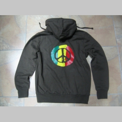 Rasta Reggae Peace hnedá mikina, jemne do olivova s kapucou na zips 80%bavlna 20%polyester posledné kusy veľkosť S