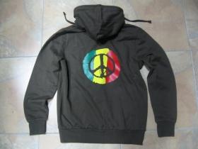 Rasta Reggae Peace hnedá mikina, jemne do olivova s kapucou na zips 80%bavlna 20%polyester posledné kusy veľkosť S