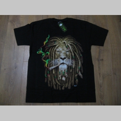 čierne hrubé pánske tričko RASTA LION WITH DREADLOCKS s obojstrannou potlačou materiál 100% bavlna