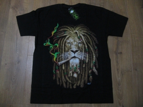 čierne hrubé pánske tričko RASTA LION WITH DREADLOCKS s obojstrannou potlačou materiál 100% bavlna