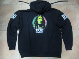 Bob Marley hrubá čierna mikina na zips s kapucou stiahnuteľnou šnúrkami