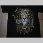 čierne hrubé pánske tričko RASTA LION WITH DREADLOCKS s obojstrannou potlačou materiál 100% bavlna