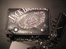 Jack Daniels čierna pevná kožená peňaženka s retiazkou a karabínkou