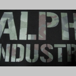 Alpha Industries, hrubá čierna mikina s tlačeným maskovacím logom, materiál: 80%bavlna 20%polyester, zips v štýle "BOMBER" na rukáve
