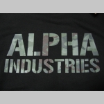 Alpha Industries, hrubá čierna mikina s tlačeným maskovacím logom, materiál: 80%bavlna 20%polyester, zips v štýle "BOMBER" na rukáve