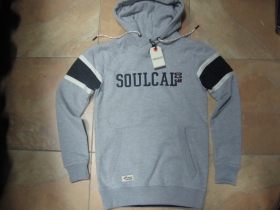 Soulcal šedá pánska mikina s kapucňou a vyšívaným logom materiál 64%bavlna 36% polyester  posledný kus veľkosť S