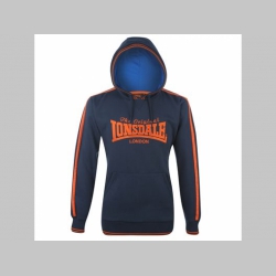 Lonsdale, pánska mikina s kapucou, tmavomodrá s oranžovým vyšitým logom 35%bavlna 65%polyester
