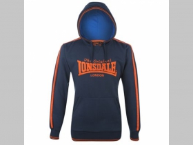 Lonsdale, pánska mikina s kapucou, tmavomodrá s oranžovým vyšitým logom 35%bavlna 65%polyester