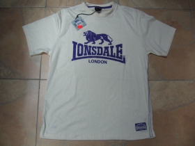 Lonsdale pieskové tričko PROMO s fialovou potlačou materiál 35%bavlna 65%polyester posledný kus veľkosť S