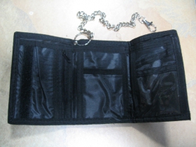 Textilná peňaženka s vyšívanou pavučinou a smrtkami , retiazkou a karabínkou, zapínanie na suchý zips  (pohľad dovnútra)