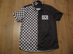 SKA čiernobiela pánska košeľa na gombíky materiál 100% polyester, posledný kus veľkosť L