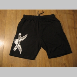 Cock Sparrer   čierne tepl&aacute;kov&eacute; kraťasy s tlačen&yacute;m logom