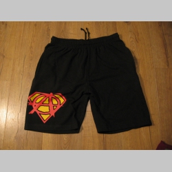 Anarchy Superman čierne tepl&aacute;kov&eacute; kraťasy s tlačen&yacute;m logom